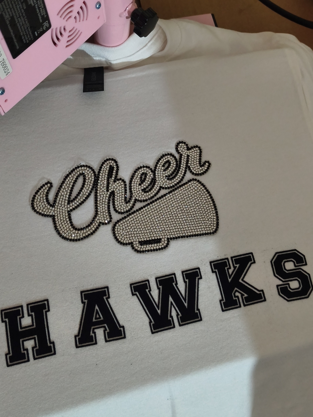 Cheer Hawks Rhinestone Graphic Tee - White